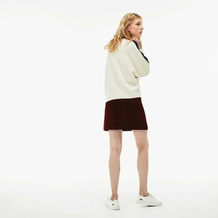Ribbed Stretch Velour ALine Skirt Brown Womens Lacoste Dresses and Skirts For Sale