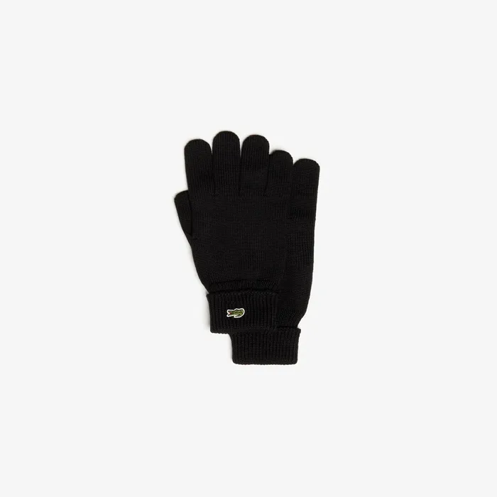 Ribbed Wool Gloves Black Mens Lacoste Gloves Casaul