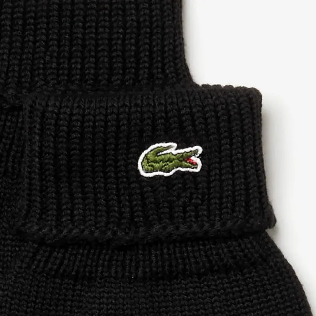 Ribbed Wool Gloves Black Mens Lacoste Gloves Casaul