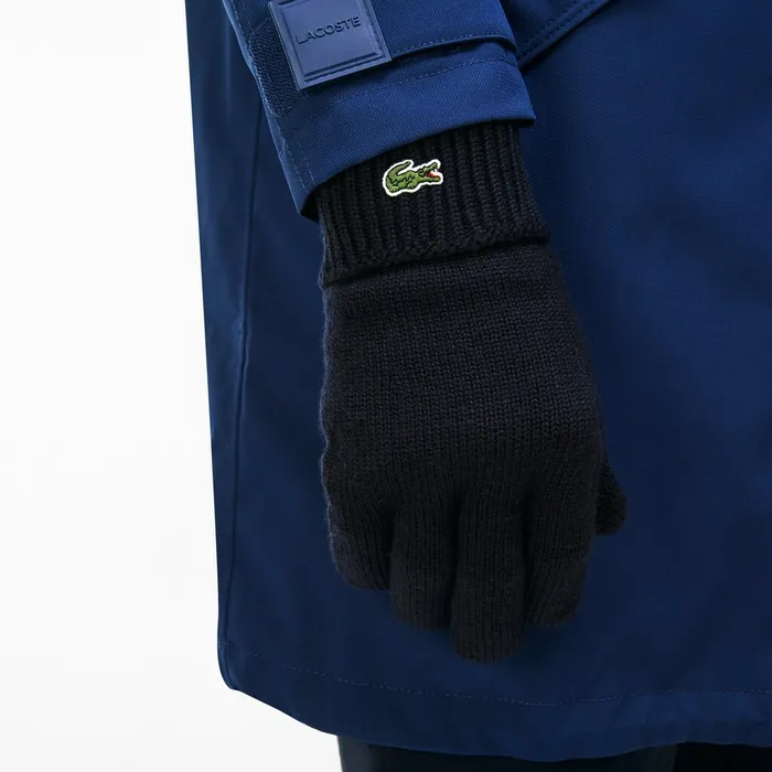 Ribbed Wool Gloves Black Mens Lacoste Gloves Casaul