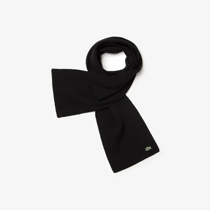 Ribbed Wool Scarf Black Mens Lacoste Scarves On Sale
