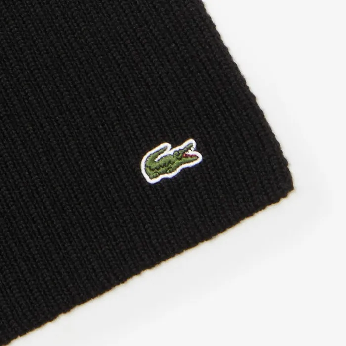 Ribbed Wool Scarf Black Mens Lacoste Scarves On Sale