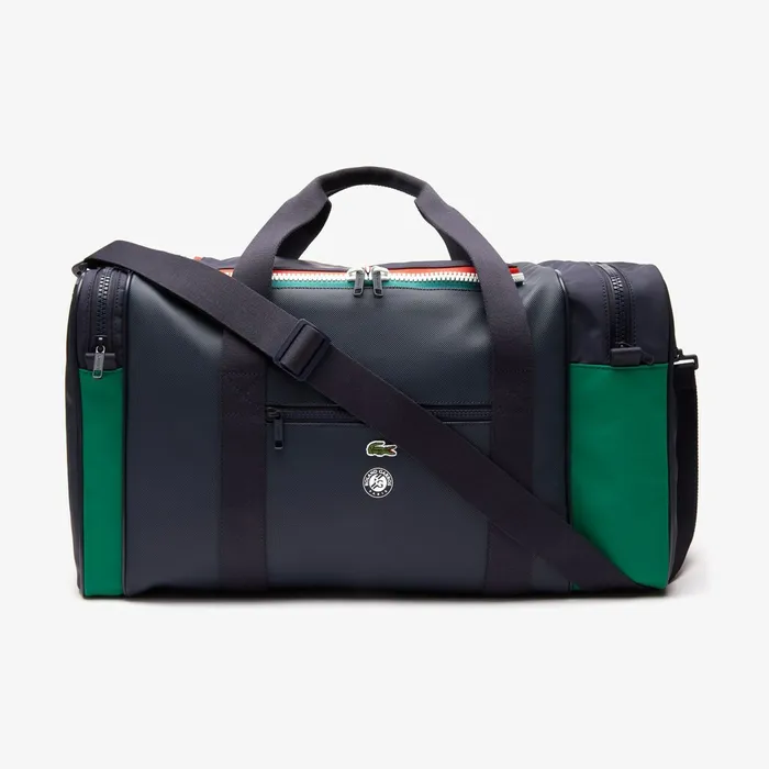 Roland Garros TwoTone Nylon Zippered Sports Bag Peacoat Verdant Green Mol Mens Lacoste Bags Shop