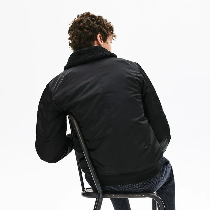 Sherpa Collar Padded Bomber Jacket BlackBlue Mens Lacoste Jackets and Coats Store