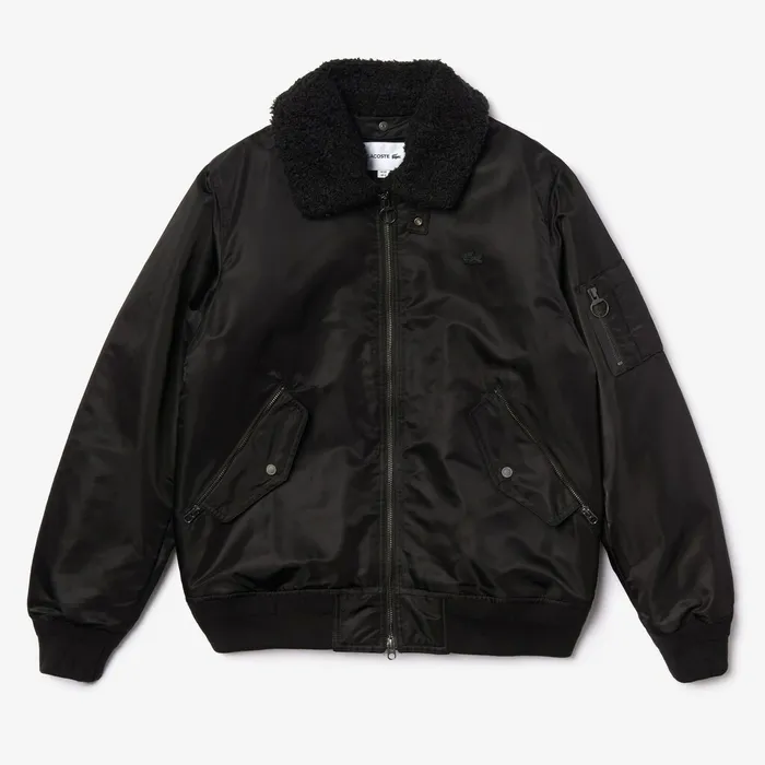 Sherpa Collar Padded Bomber Jacket BlackBlue Mens Lacoste Jackets and Coats Store