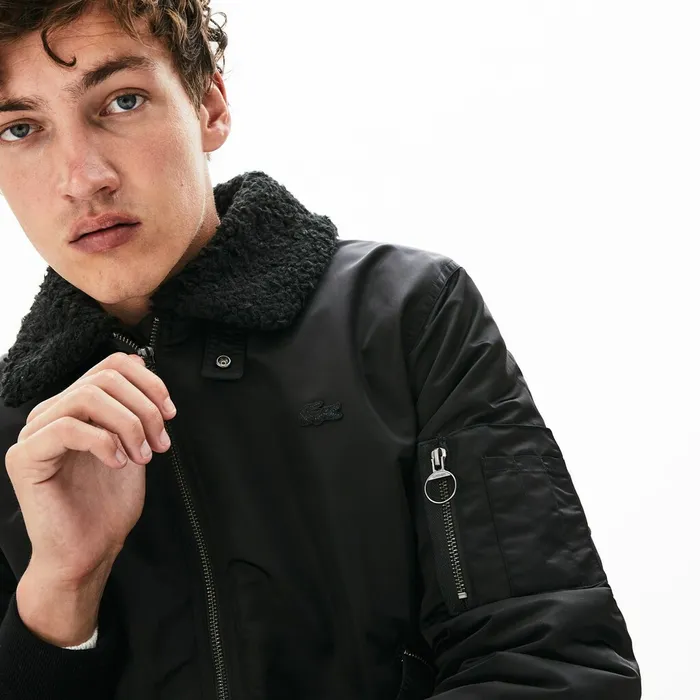 Sherpa Collar Padded Bomber Jacket BlackBlue Mens Lacoste Jackets and Coats Store