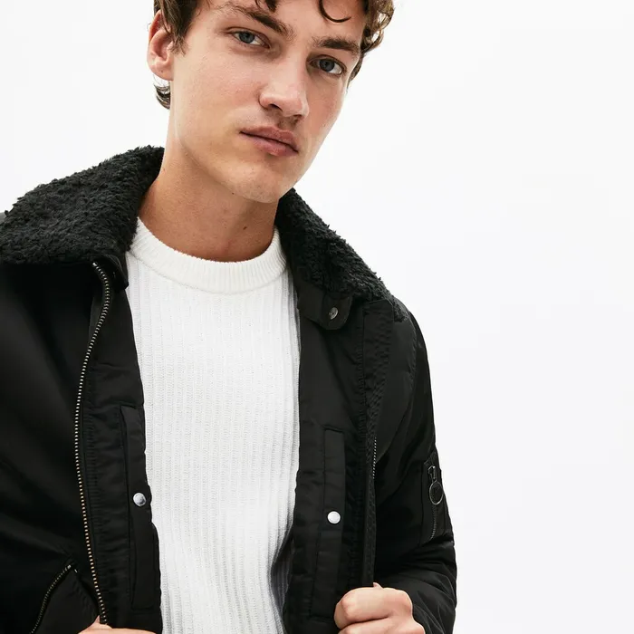 Sherpa Collar Padded Bomber Jacket BlackBlue Mens Lacoste Jackets and Coats Store