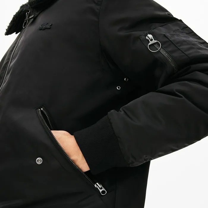 Sherpa Collar Padded Bomber Jacket BlackBlue Mens Lacoste Jackets and Coats Store