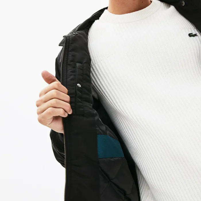 Sherpa Collar Padded Bomber Jacket BlackBlue Mens Lacoste Jackets and Coats Store