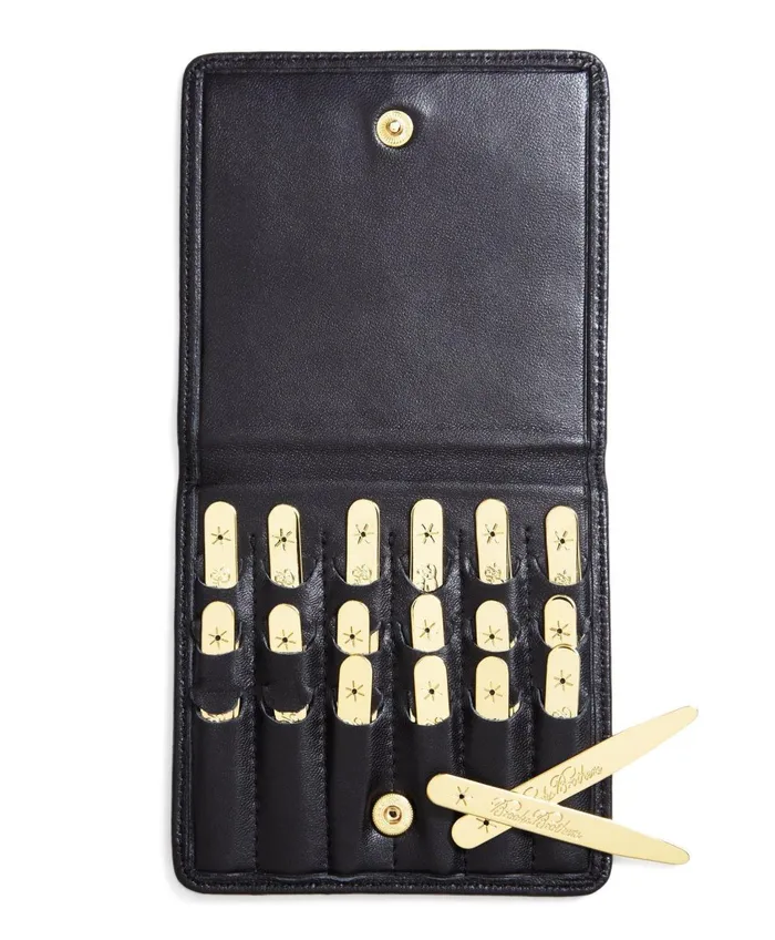 Shirt Accessories Men Brooks Brothers Metallic Collar Stays With Nappa Leather Case Gold