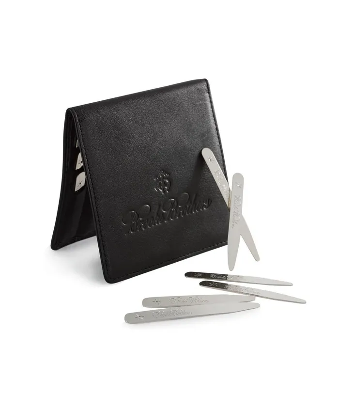 Shirt Accessories Men Brooks Brothers Metallic Collar Stays With Nappa Leather Case Silver