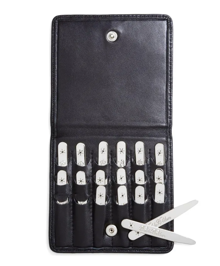 Shirt Accessories Men Brooks Brothers Metallic Collar Stays With Nappa Leather Case Silver