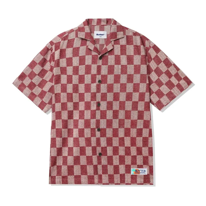 Shirts Men Butter Goods Checker Vacation SS Shirt Burgundy