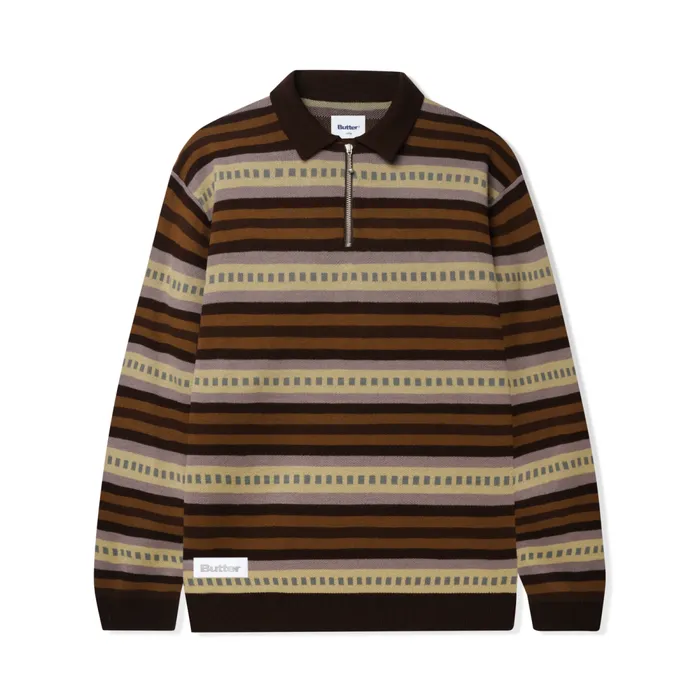 Shirts Men Butter Goods Linear Knitted Polo Chestnut