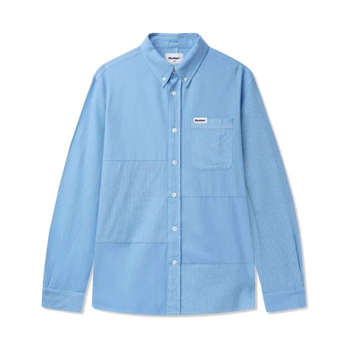 Shirts Men Butter Goods Patchwork Plaid LS Shirt Overdye Blue