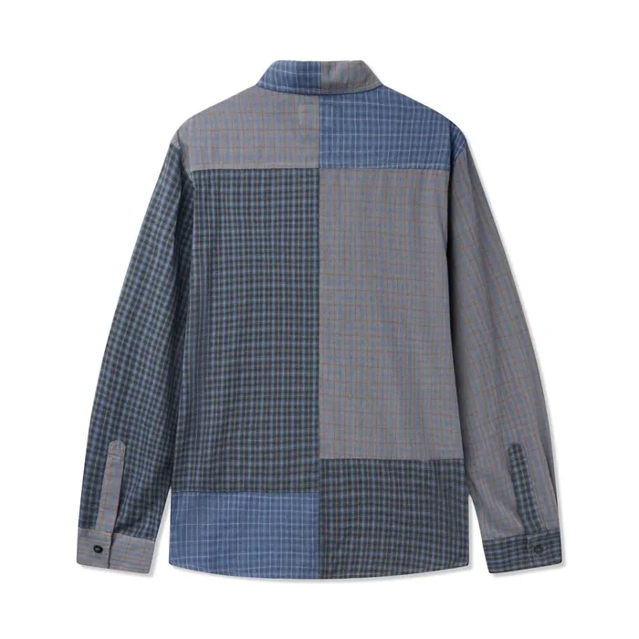 Shirts Men Butter Goods Patchwork Plaid LS Shirt Overdye Navy Shirts Men Butter Goods Patchwork Plaid LS Shirt Overdye Navy