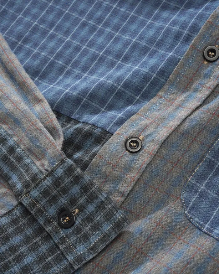 Shirts Men Butter Goods Patchwork Plaid LS Shirt Overdye Navy Shirts Men Butter Goods Patchwork Plaid LS Shirt Overdye Navy