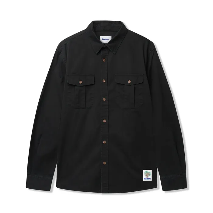 Shirts Men Butter Goods Washed Pocket LS Shirt Black
