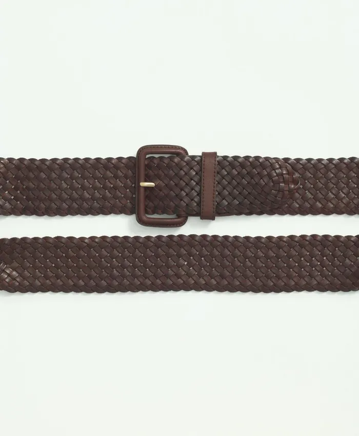 Shoes andamp Belts Women Brooks Brothers Classic Woven Leather Belt Brown