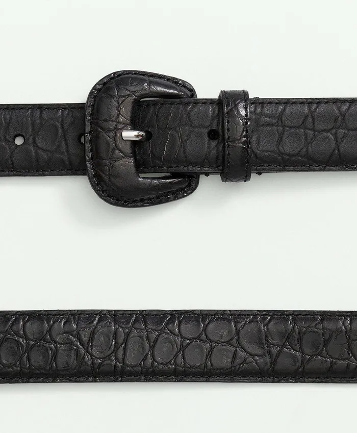 Shoes andamp Belts Women Brooks Brothers Leather Alligator Embossed Belt Black