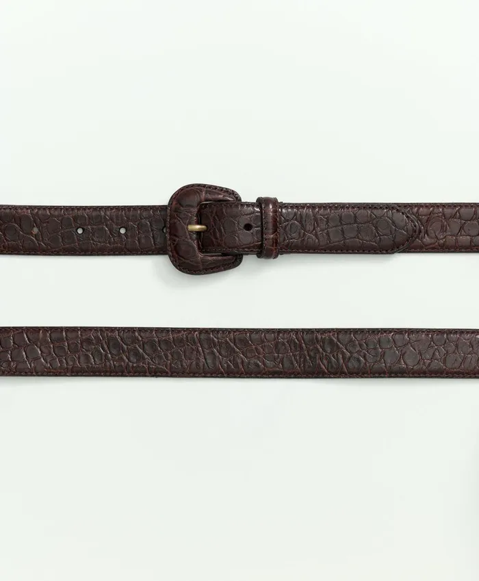 Shoes andamp Belts Women Brooks Brothers Leather Alligator Embossed Belt Brown