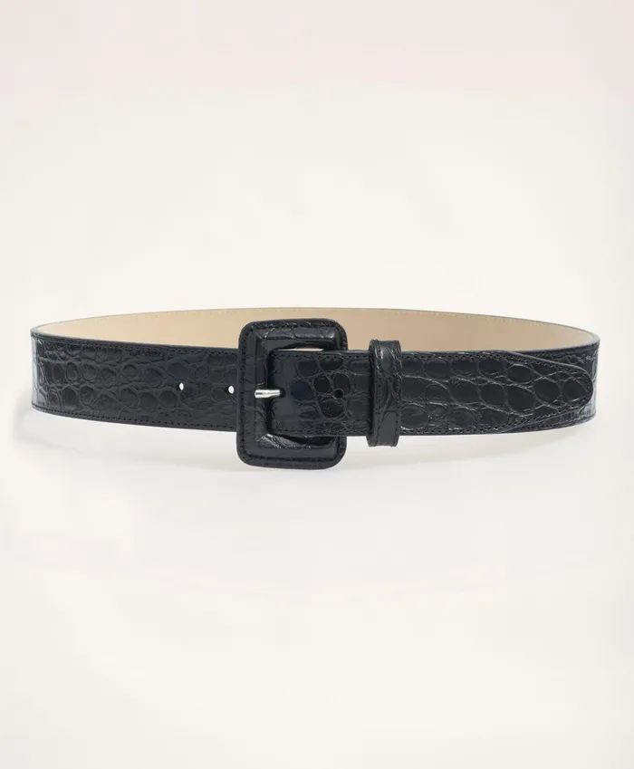 Shoes andamp Belts Women Brooks Brothers Leather Croc Embossed Belt Black