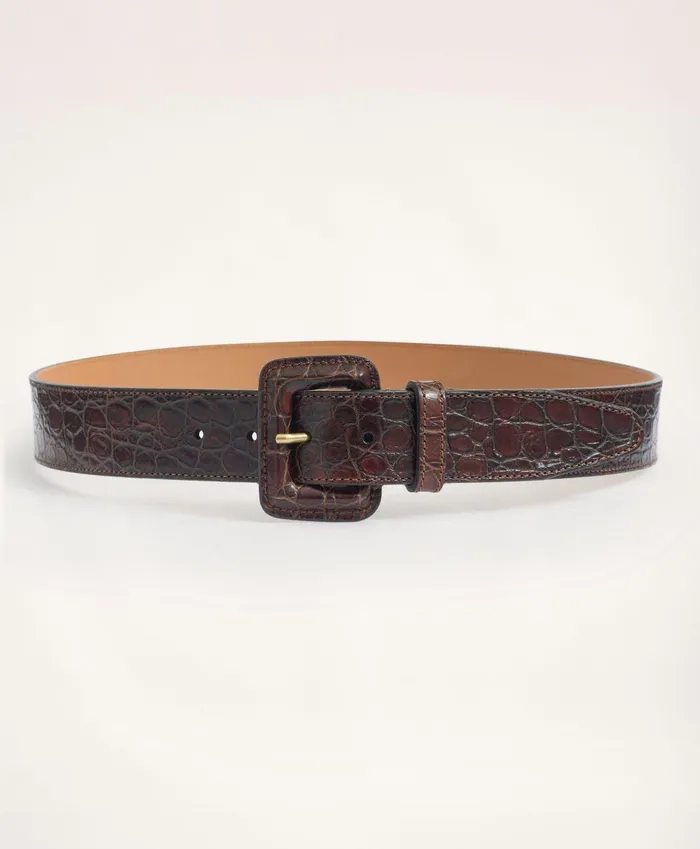 Shoes andamp Belts Women Brooks Brothers Leather Croc Embossed Belt Brown