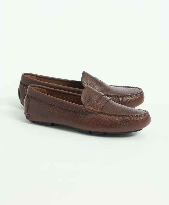 Shoes Men Brooks Brothers Pebbled Leather Driving Moccasins Brown
