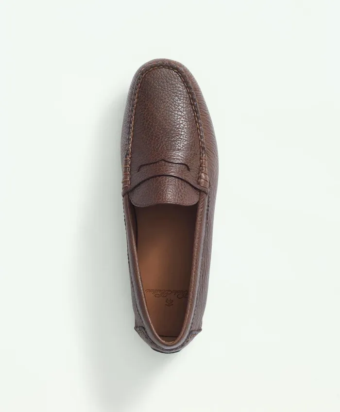 Shoes Men Brooks Brothers Pebbled Leather Driving Moccasins Brown