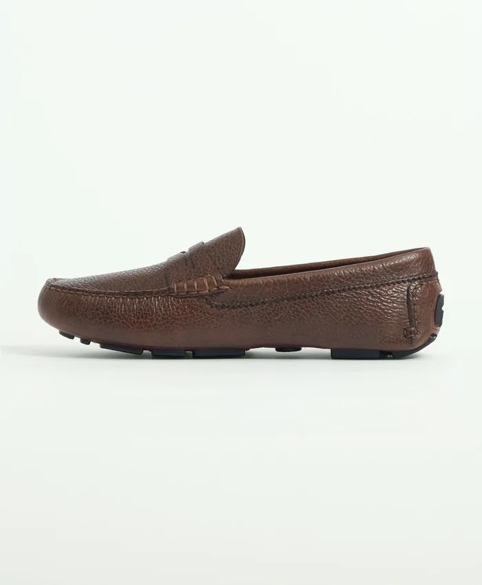 Shoes Men Brooks Brothers Pebbled Leather Driving Moccasins Brown
