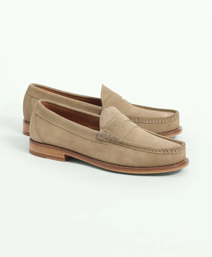 Shoes Men Brooks Brothers Suede Penny Loafers Tan