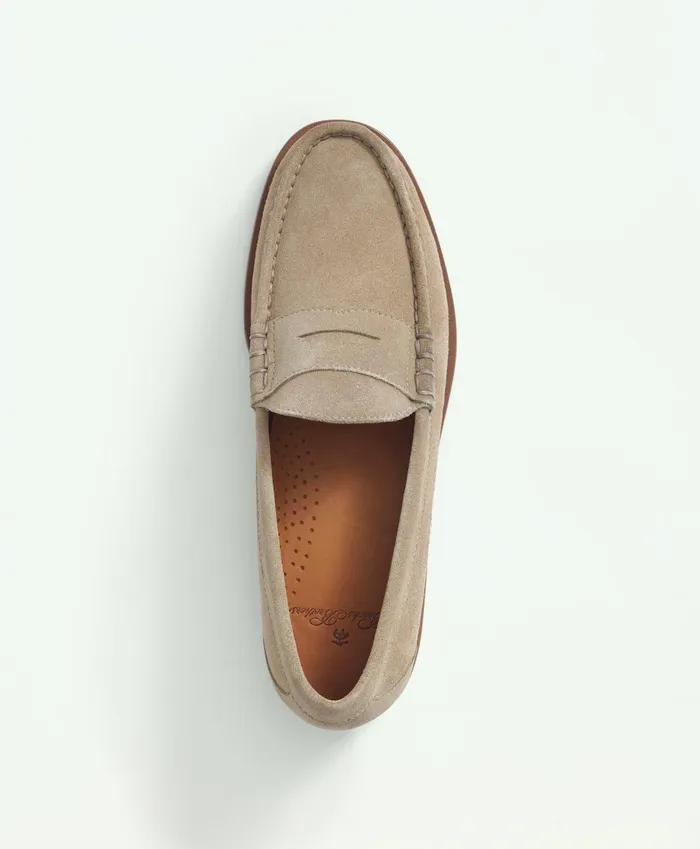 Shoes Men Brooks Brothers Suede Penny Loafers Tan