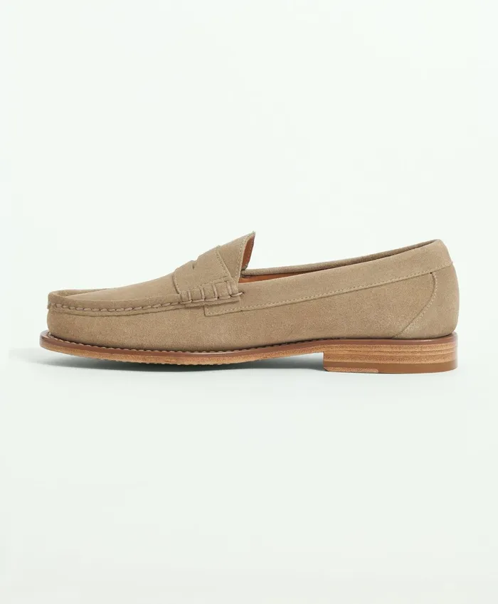 Shoes Men Brooks Brothers Suede Penny Loafers Tan