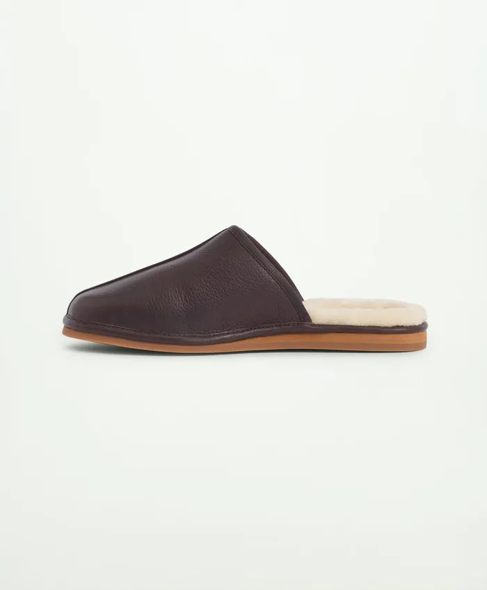 Shoes Men Brooks Brothers Vail Shearling Scuff Slipper Dark Brown