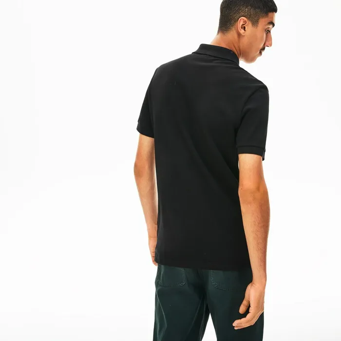 Short Sleeve Side Stripe Pique Polo Black Mens Lacoste Polos For Sale Online