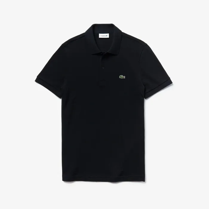 Short Sleeve Side Stripe Pique Polo Black Mens Lacoste Polos For Sale Online