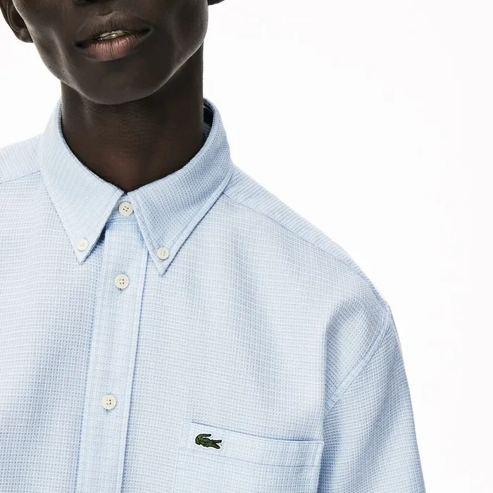 ShortSleeved Lightweight Cotton Shirt Light BlueWhite Mens Lacoste Button Down Shirts For Sale