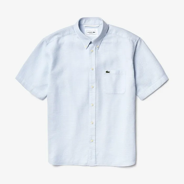 ShortSleeved Lightweight Cotton Shirt Light BlueWhite Mens Lacoste Button Down Shirts For Sale