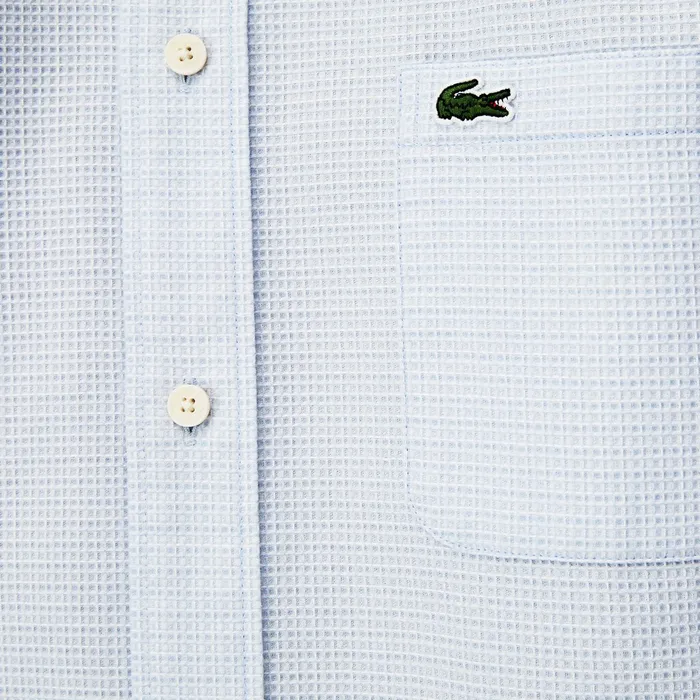 ShortSleeved Lightweight Cotton Shirt Light BlueWhite Mens Lacoste Button Down Shirts For Sale