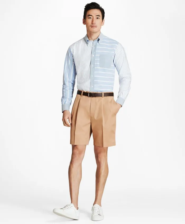 Shorts andamp Swimwear Men Brooks Brothers Pleat Front Stretch Advantage Chino Shorts Dark Khaki