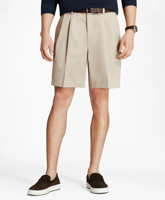 Shorts andamp Swimwear Men Brooks Brothers Pleat Front Stretch Advantage Chino Shorts Khaki