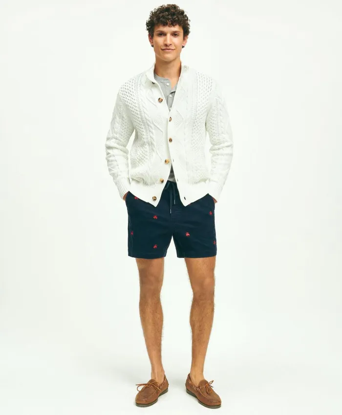 Shorts andamp Swimwear Men Brooks Brothers Stretch Cotton Logo Embroidered Drawstring Friday Corduroy Shorts Dark Blue