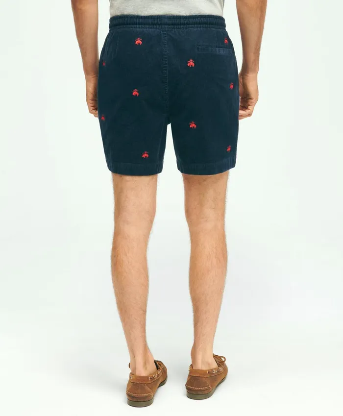 Shorts andamp Swimwear Men Brooks Brothers Stretch Cotton Logo Embroidered Drawstring Friday Corduroy Shorts Dark Blue