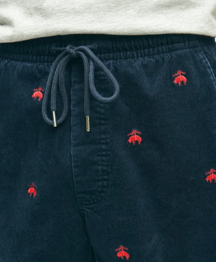Shorts andamp Swimwear Men Brooks Brothers Stretch Cotton Logo Embroidered Drawstring Friday Corduroy Shorts Dark Blue