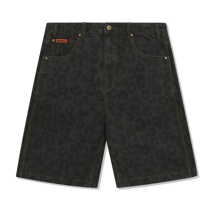 Shorts Men Butter Goods Leopard Denim Shorts Black