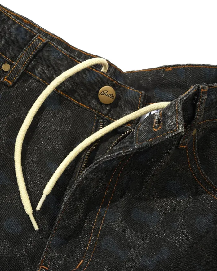 Shorts Men Butter Goods Leopard Denim Shorts Black Shorts Men Butter Goods Leopard Denim Shorts Black