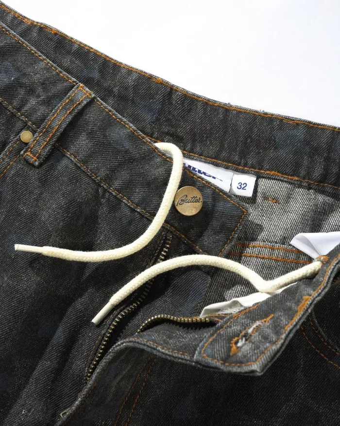 Shorts Men Butter Goods Leopard Denim Shorts Black Shorts Men Butter Goods Leopard Denim Shorts Black