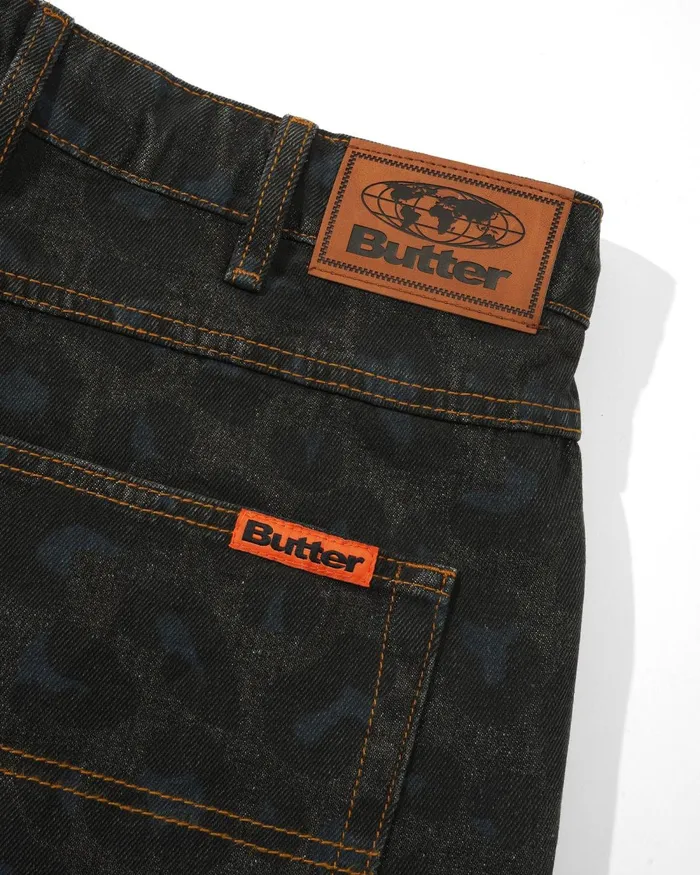 Shorts Men Butter Goods Leopard Denim Shorts Black Shorts Men Butter Goods Leopard Denim Shorts Black