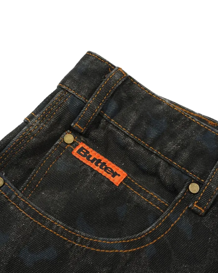 Shorts Men Butter Goods Leopard Denim Shorts Black Shorts Men Butter Goods Leopard Denim Shorts Black