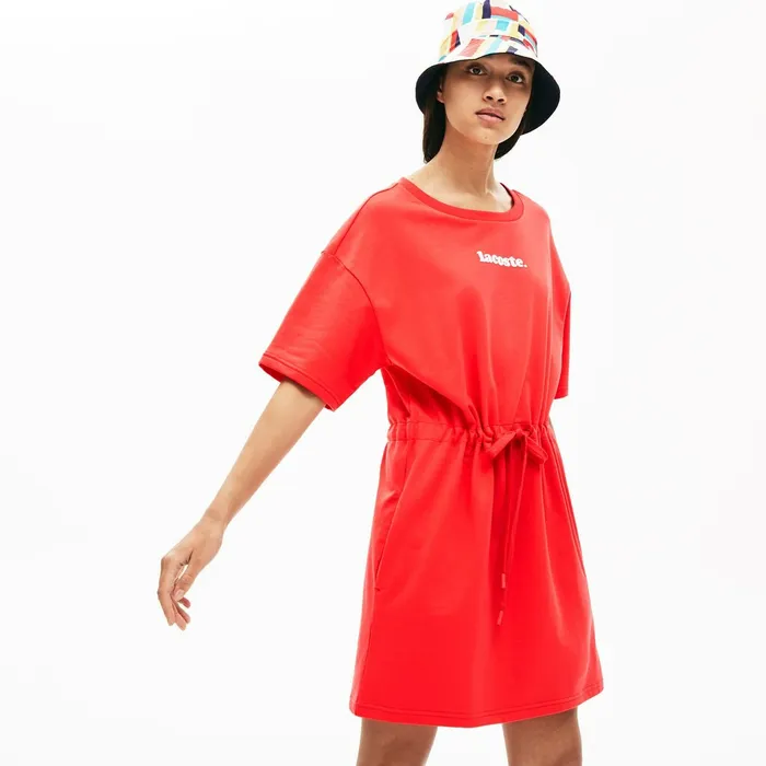 Signature Cotton Fleece Tshirt Dress Red Womens Lacoste Dresses and Skirts Gift for Friend